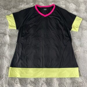Avia Black Short Sleeve V-Neck Tee with Neon Pink Trim & Yellow Panels